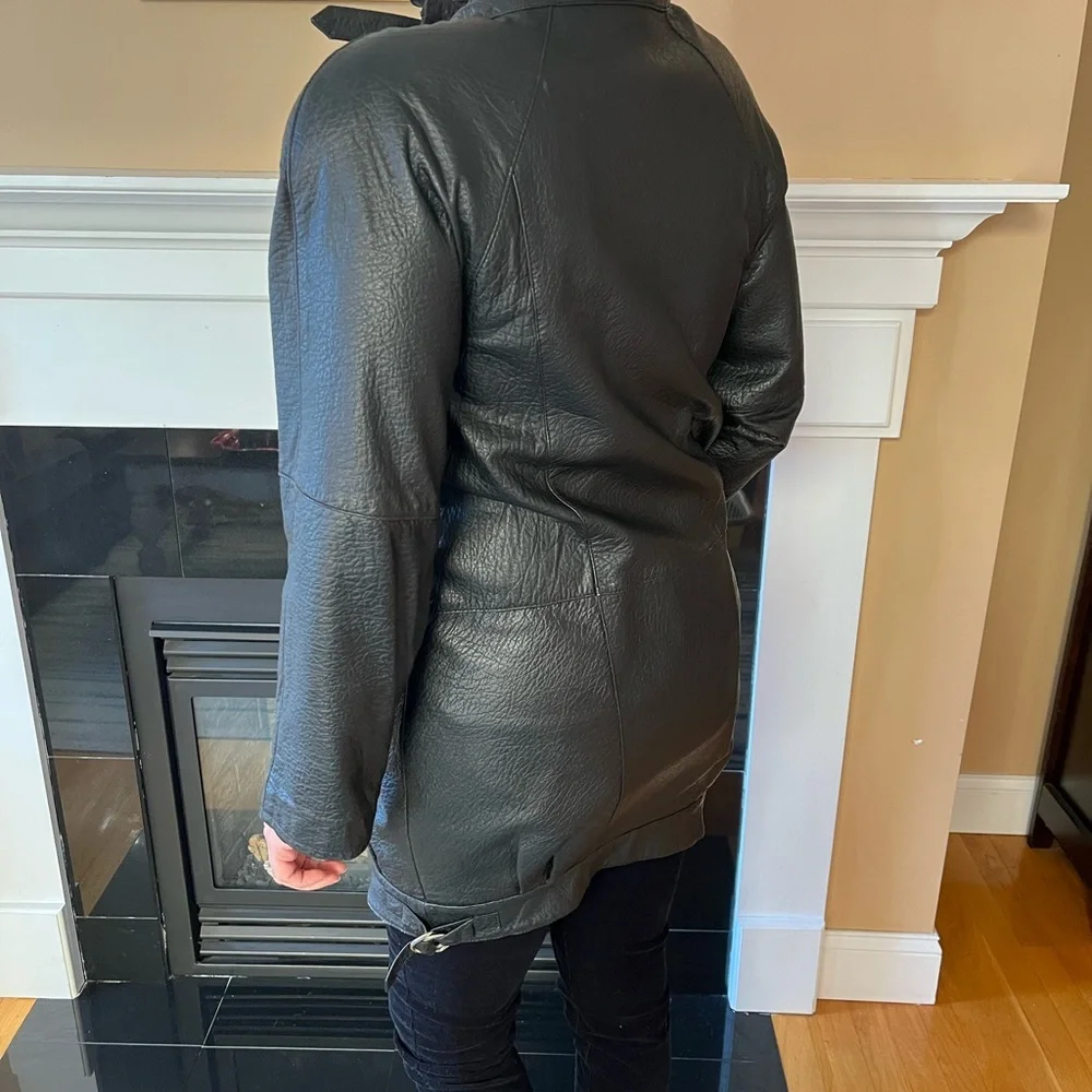 VTG Wilson Leather BLACK moto Jacket side zip baddie grunge moto anime goth S - Picture 5 of 9